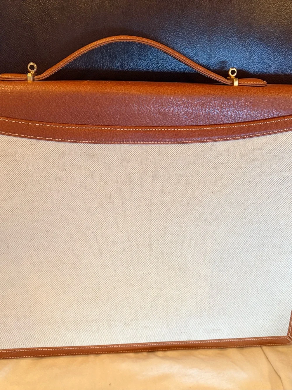 Vintage Gucci Tan and Cream Leather-Trim Briefcase